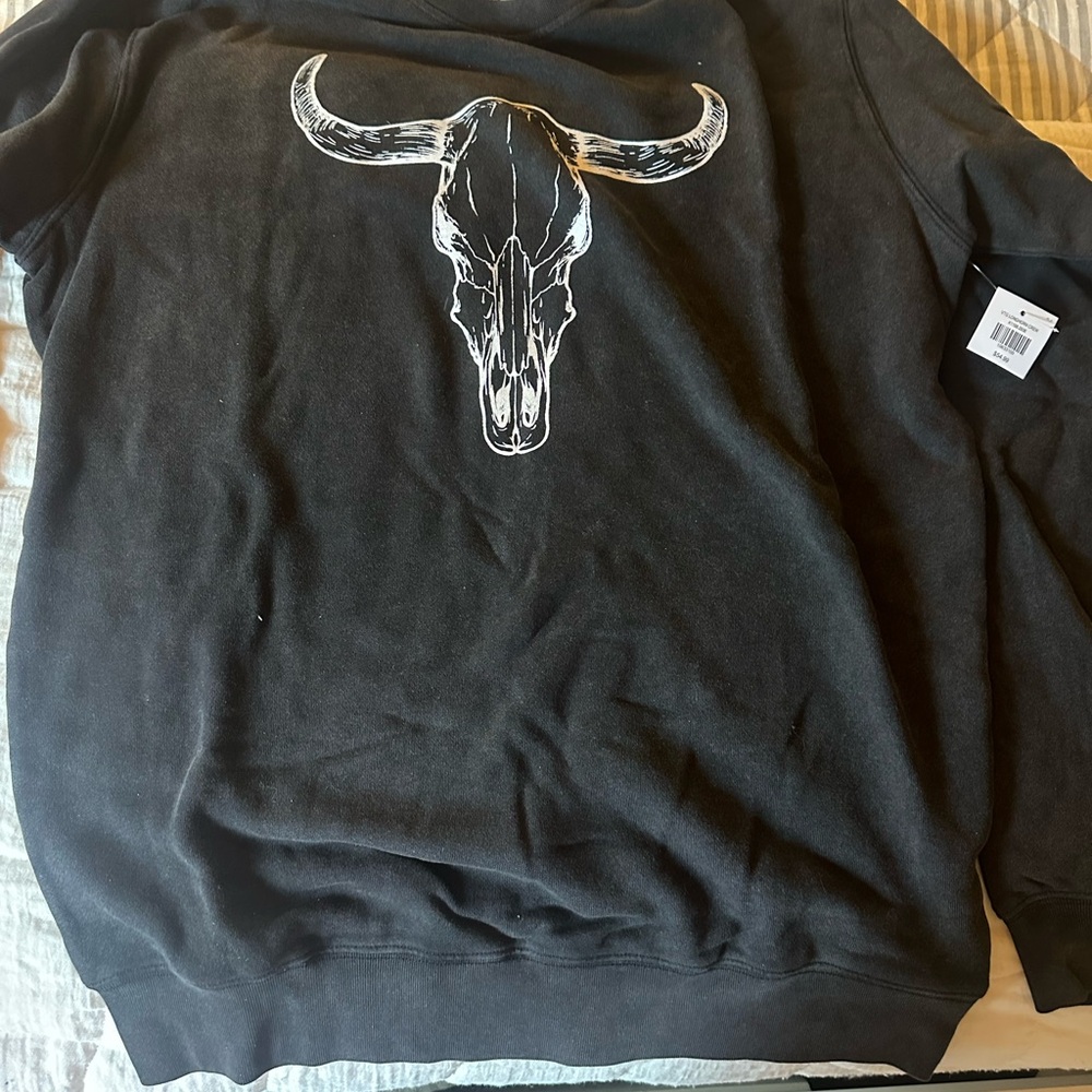 Black Sweatshirt with Bull Skull Design